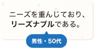 ニーズを重んじており、リーズナブルである。 男性 50代